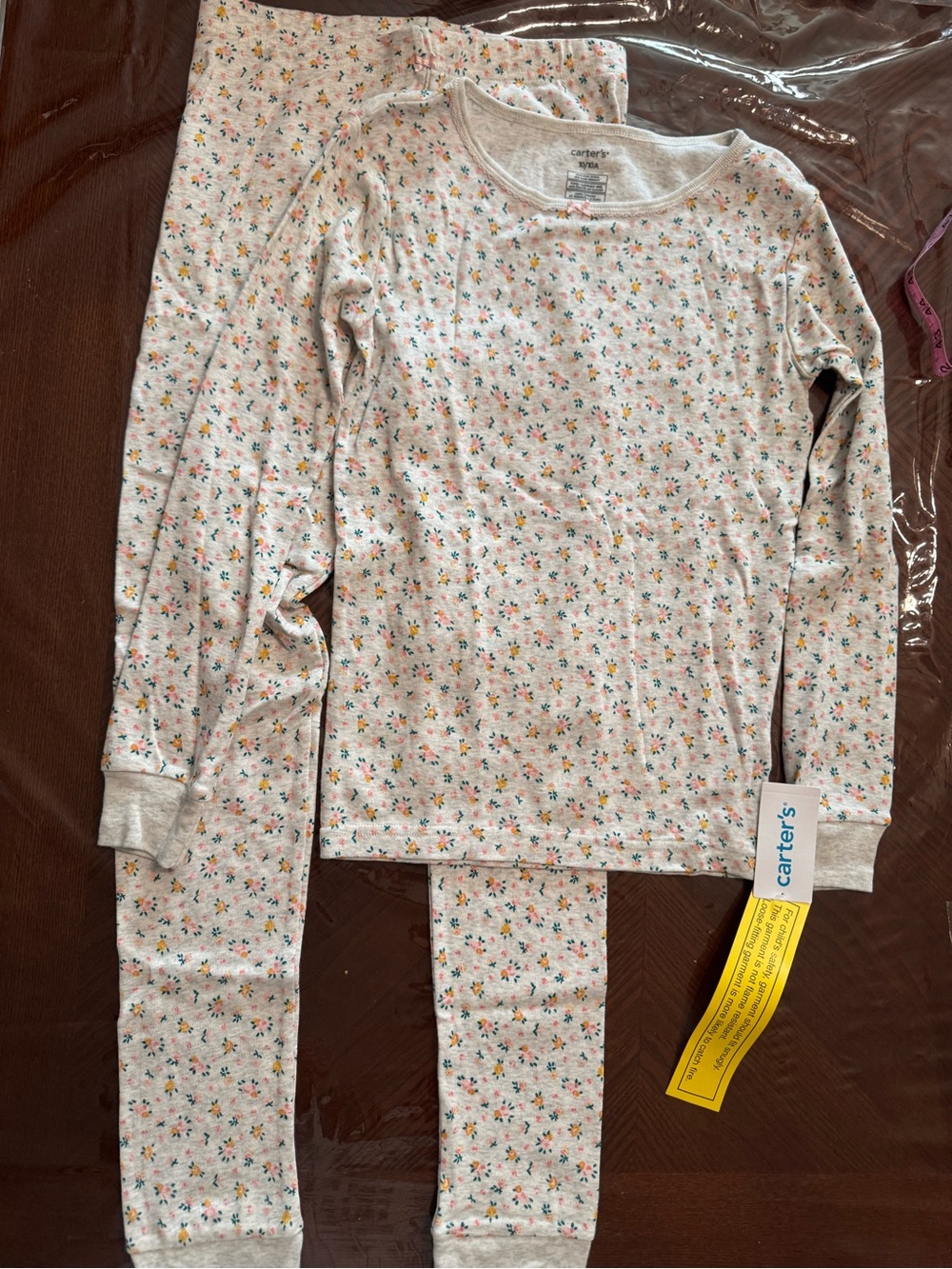 Carter's NWT Girls Cotton Cream Floral Long Sleeve Pajama Set Sz 10/10A